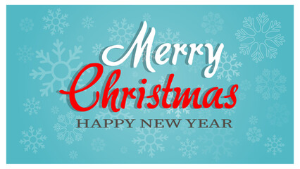 Merry Christmas and Happy New Year greeting card with snowflakes on blue background