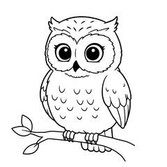 Adorable cartoon owl with big eyes perched on a tree branch perfect for children s illustrations