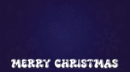 Merry Christmas greeting card with bold white text on dark blue snowflake background