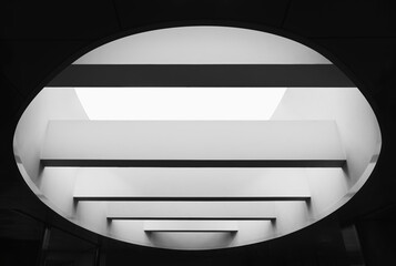 Oval shape building roof light and shadow White cement structure Architecture details 