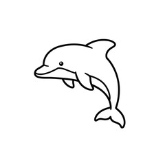 Simple black and white line drawing of a happy jumping dolphin in a playful pose