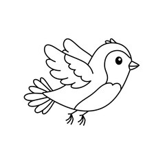 Cute cartoon outline of a small bird in flight with wings spread and tail fanned out
