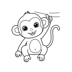Adorable cartoon monkey hanging from a branch with a happy expression and big eyes perfect for children s illustrations