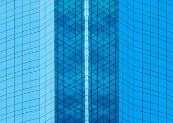 Architecture glass Modern building facade exterior Blue color reflection symmetry Abstract background