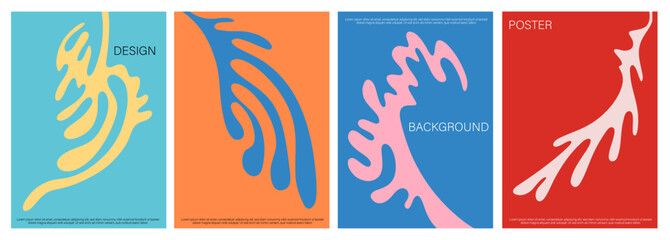 Collection of Minimalist Abstract Organic Shapes Poster Backgrounds. Multi Color Botanic Leaf Modern Art Design Template Set for Ads, Covers, and Social Media Graphics