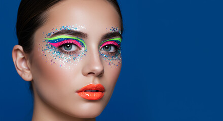 Vibrant Makeup Portrait on Blue