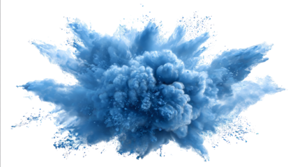 Blue Powder Explosion in Midair with Dust Clouds and Dynamic Smoke Effect