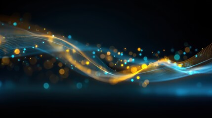 Obraz premium Abstract futuristic background with blue and gold glowing neon moving high speed wave lines and bokeh lights. Visualization of sound waves. Data transfer concept. Fantastic wallpaper.