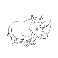 Cute cartoon rhinoceros illustration with a playful expression and large horn isolated on white background