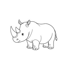 Charming hand drawn illustration of a cute baby rhinoceros standing on a white background