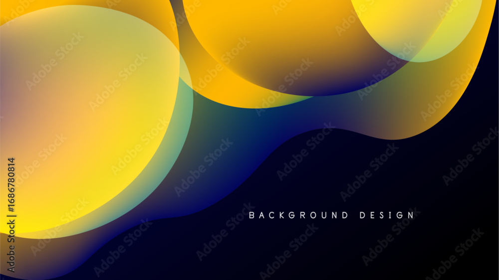 Poster abstract gradients overlap black backdrop. dynamic curves create modern visual impact. bright colors