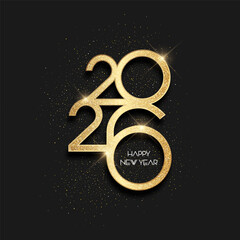 Naklejka premium Black and glittery gold text design for the Happy New Year 