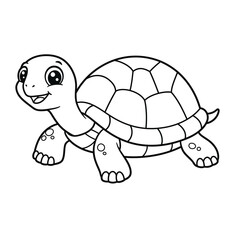 Cute cartoon baby turtle with a happy smiling face and detailed shell for coloring