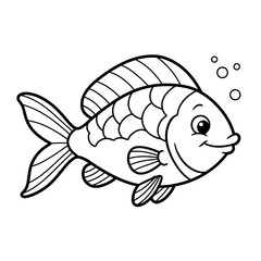 Cute cartoon goldfish with bubbles swimming underwater in a simple line drawing style
