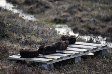 Peat Bricks with Palettes on the Bogs