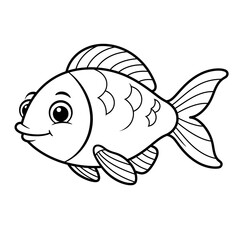 Cute and simple cartoon outline drawing of a happy goldfish swimming in clear water for coloring