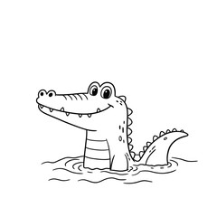 Cute cartoon alligator peeking out of the water with a happy smile and big eyes