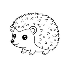 Cute cartoon hedgehog with big eyes and spiky back simple line drawing for children