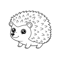 Cute cartoon hedgehog with big eyes and spiky fur hand drawn line art illustration for coloring