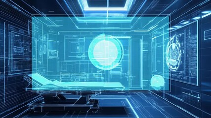 Futuristic operating room showing a brain scan on a monitor - Powered by Adobe