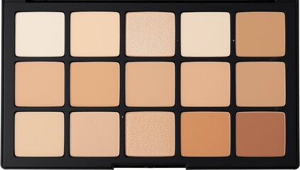A comprehensive foundation palette showcasing a range of neutral tones, from light to dark.
