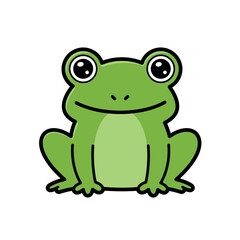 Cute cartoon green frog with big eyes smiling happily isolated on a white background