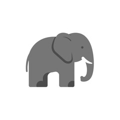 Simple flat design illustration of a gray elephant with a white tusk on a white background