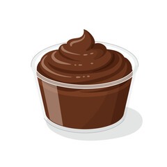 Delicious chocolate pudding dessert in a clear plastic cup with a swirl on top isolated on white background