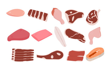 Butcher Meat Clipart Collection with Beef, Fish and Grill Food