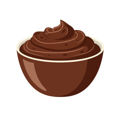 A delicious swirl of rich dark chocolate mousse or pudding in a brown bowl isolated on white