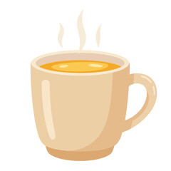 Warm and inviting beige ceramic mug filled with steaming hot beverage on a white background