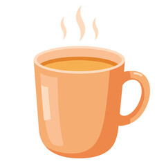 Warm orange mug filled with steaming hot beverage on a white background comforting drink