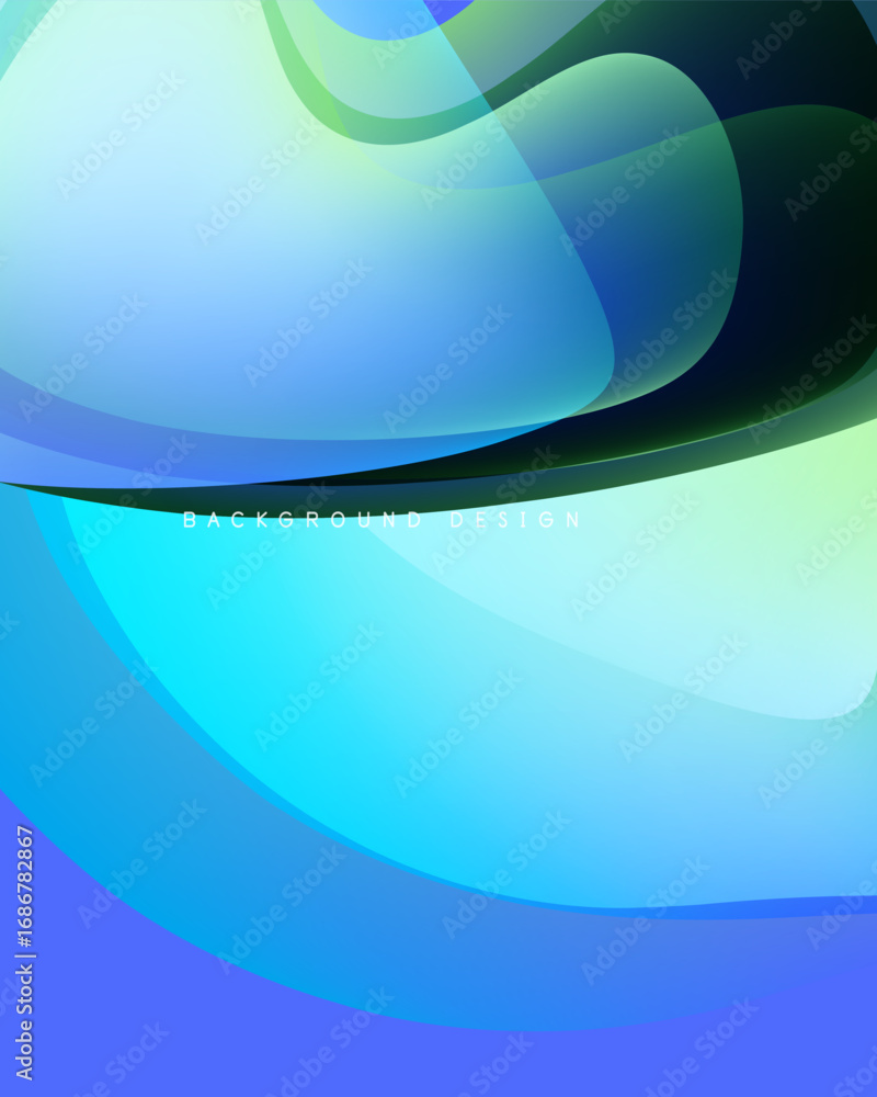 Aufkleber abstract flowing shapes, blue hues dominate. gradient transitions create depth, modern design elemen