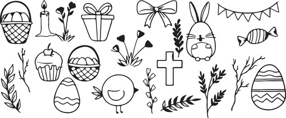 Easter Icons, Spring Symbols, Holiday Patterns, Festive Designs, Black White Art, Renewal Graphics, Easter Elements, Holiday Icons, Spring Icons, Vector Art, Celebration Symbols, Easter Patterns, Holi