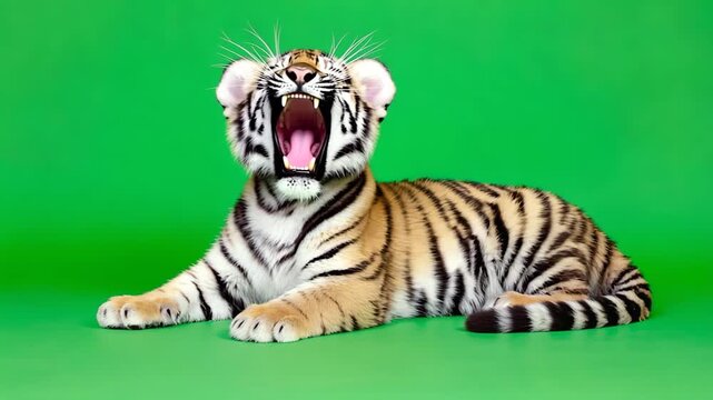 Tigerbaby auf gr&uuml;nem Hintergrund &ndash; niedliches Jungtier im Greenscreen-Video