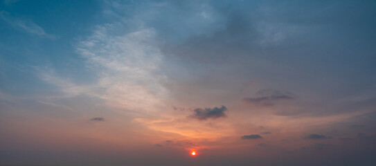 Dramatic sky with soft cloud on sunrise or sunset time