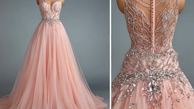 Pink tulle gown, beaded bodice