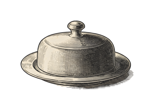 Isolated Vintage Illustration Of A Serving Cloche On A Black Transparent Background
