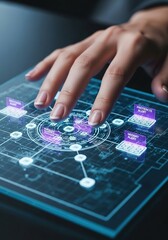 Cybersecurity Network Monitoring: Woman's Hand Interacting with Digital Interface