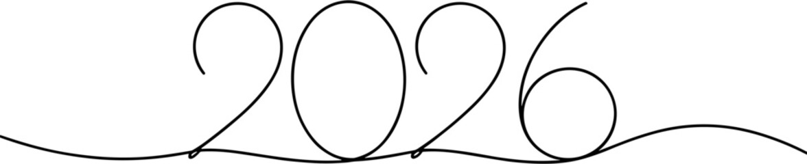 2026 Line Art Vector Illustration , New Year 2026 Line Art
