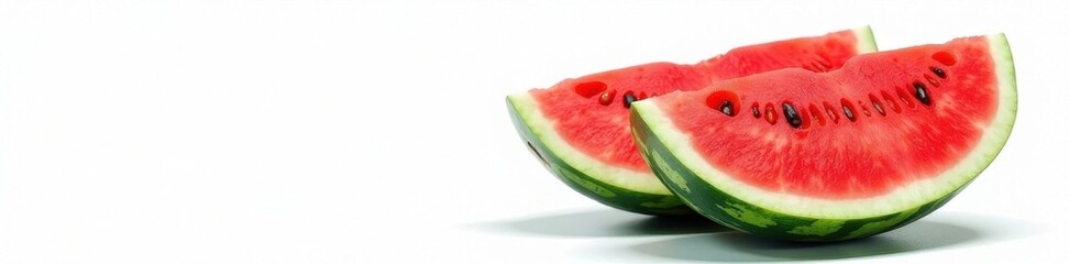 Enormous watermelon cut open, showing bright red flesh and seeds against white , image, detail, refreshment