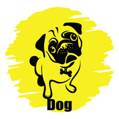 Black dog silhouette, with yellow background vector illustration
