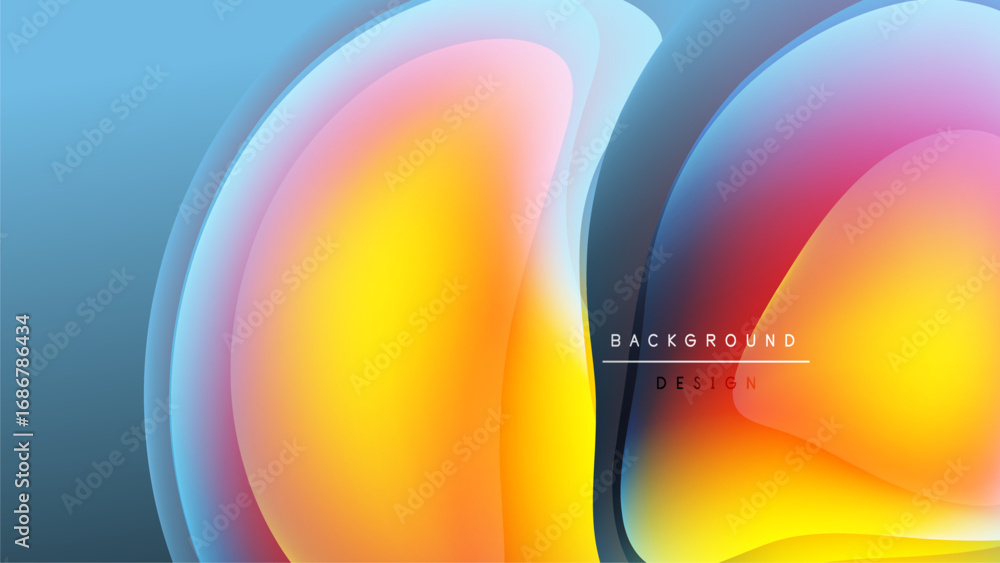 Poster abstract fluid shapes, vibrant colors blend. gradient background creates dynamic visual effect. mode