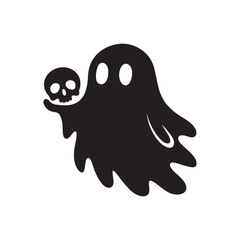 Cute and Spooky Ghost Holding a Skull Halloween Silhouette Design