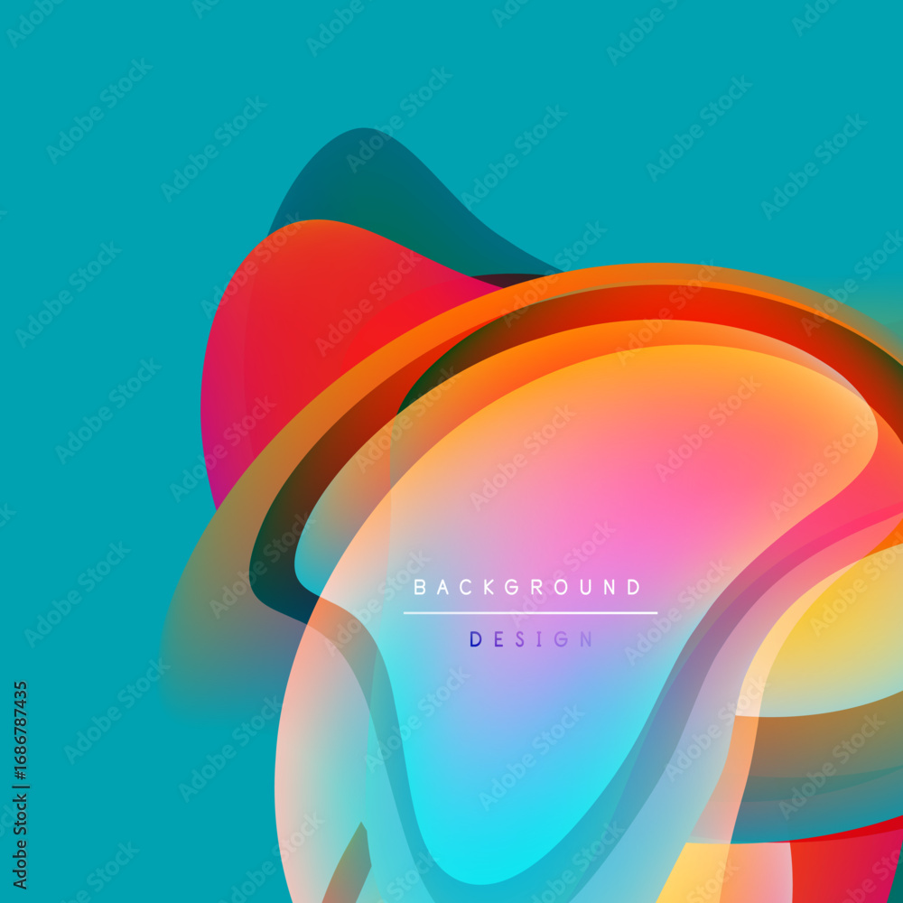 Poster abstract colorful layers create dynamic flowing shapes. vibrant gradients blend, forming modern back