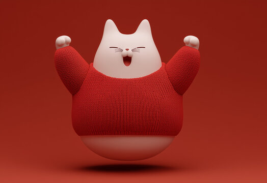 3d cat red cat mascot in sweater