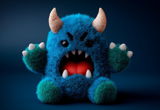 Blue fluffy monster with sharp teeth