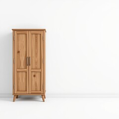Minimalist Tall Wooden Cabinet White Wall