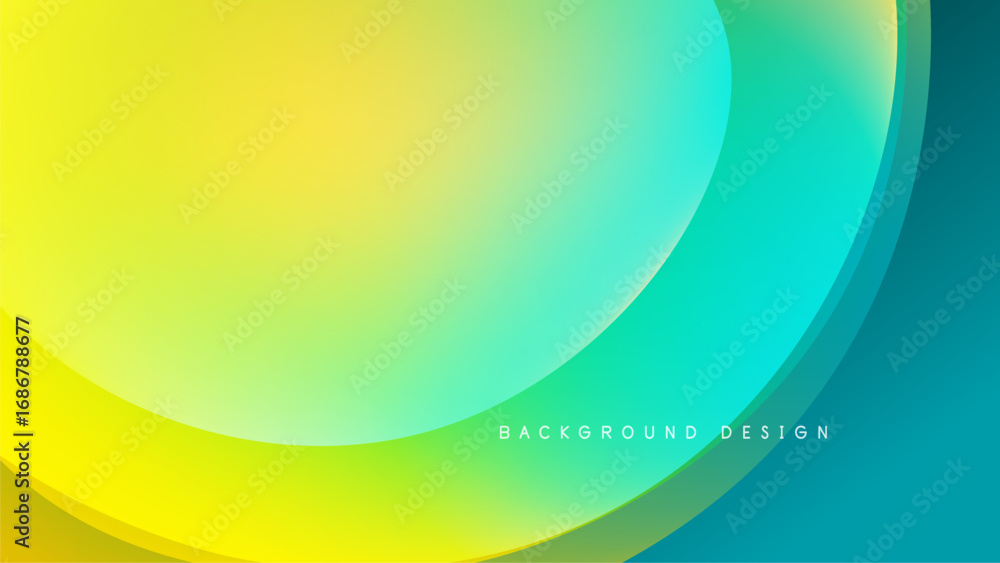 Poster abstract gradients blend yellow, green, turquoise. smooth curves create dynamic visual flow against 