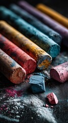 Vibrant Chalk Pastels Arranged on a Dark Surface Create an Artistic Display of Color and Texture.